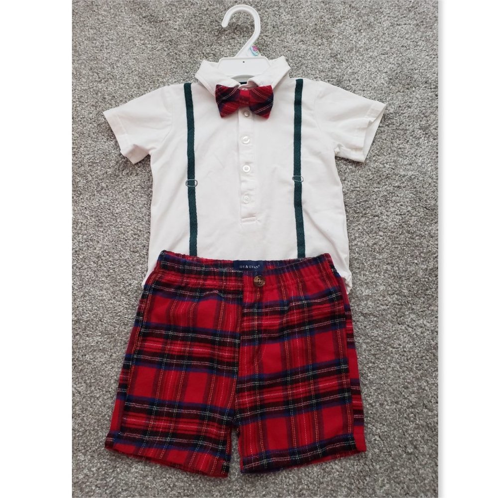 Andy&Evan Holiday Bodysuit, Shorts & Bow Tie Set 18M Christmas Photo Shoot Suits